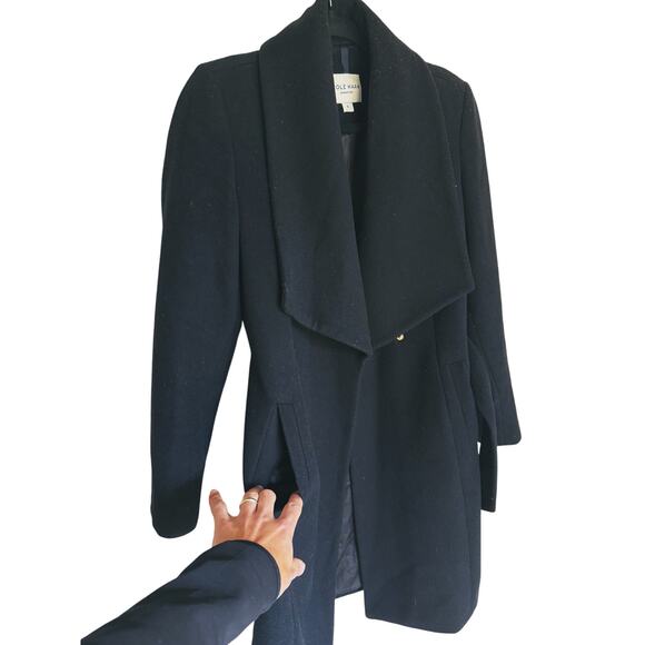 Cole Haan Wool Belted Wrap Peacoat Size 6 Black - Picture 11 of 14